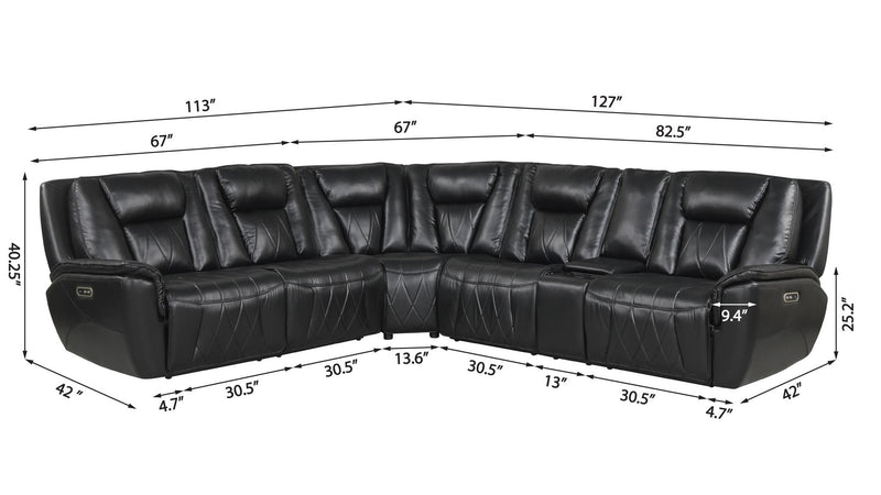Apex - Black Power Recliner Sectional with Power Headrest, Storage Console, Wireless Charger, Cup Holder, Zero Gravity and USB Charger - S426-Sectional