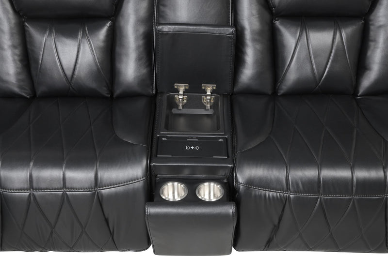 Apex - Black Power Recliner Sectional with Power Headrest, Storage Console, Wireless Charger, Cup Holder, Zero Gravity and USB Charger - S426-Sectional