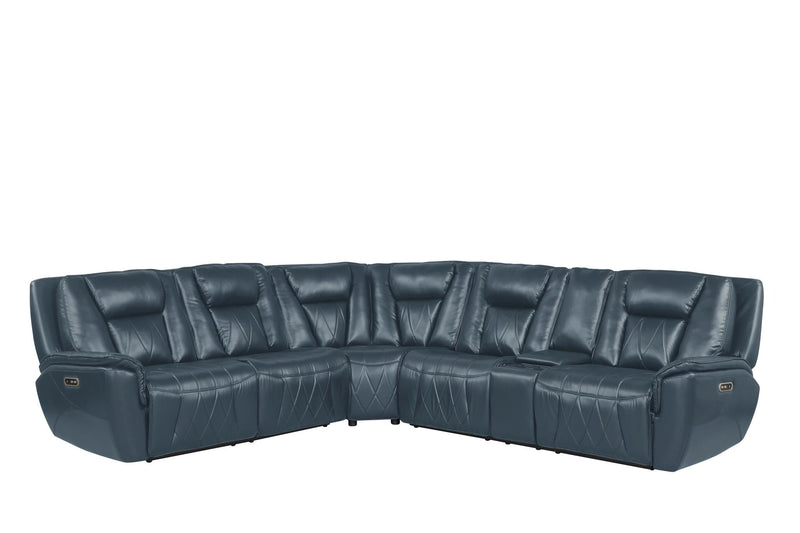 Apex - Blue Power Recliner Sectional with Power Headrest, Storage Console, Wireless Charger, Cup Holder, Zero Gravity and USB Charger - S427-Sectional