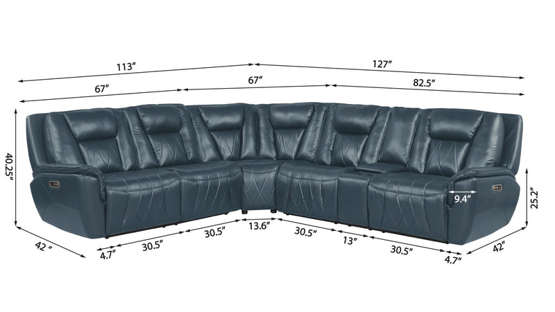 Apex - Blue Power Recliner Sectional with Power Headrest, Storage Console, Wireless Charger, Cup Holder, Zero Gravity and USB Charger - S427-Sectional