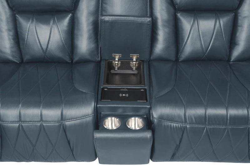 Apex - Blue Power Recliner Sectional with Power Headrest, Storage Console, Wireless Charger, Cup Holder, Zero Gravity and USB Charger - S427-Sectional