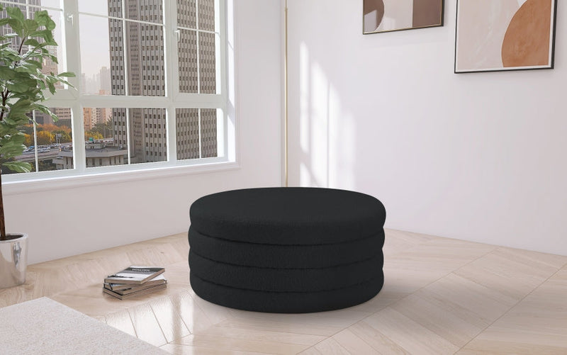 Aphia Boucle Fabric Upholstered Ottoman in Black - 154Black