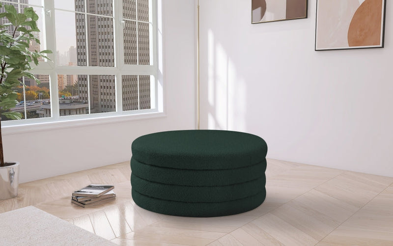 Aphia Boucle Fabric Upholstered Ottoman in Green - 154Green