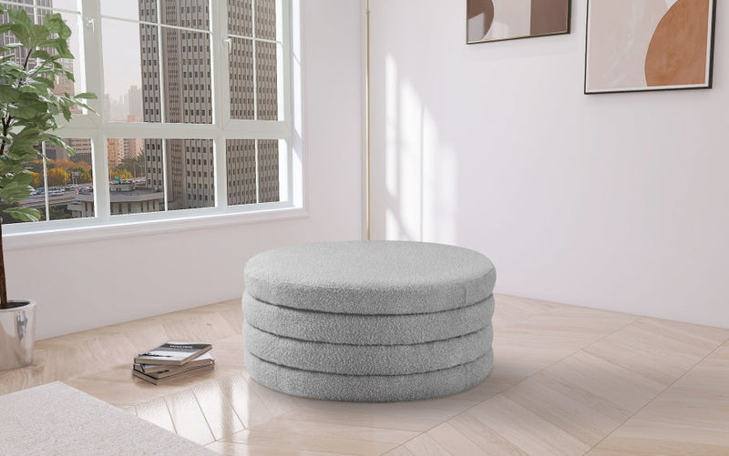 Aphia Boucle Fabric Upholstered Ottoman in Grey - 154Grey