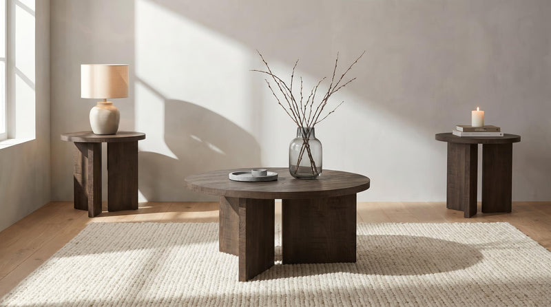 Aragon 3-Piece Round Coffee and End Table Set Dark Rustic Mango - 706658-S3