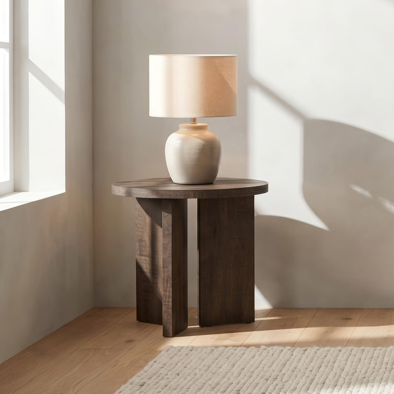 Aragon Round Panel Base End Table Dark Rustic Mango - 706657