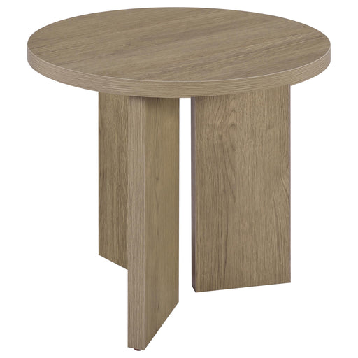 Aragon Round Panel Base End Table Latte - 706677