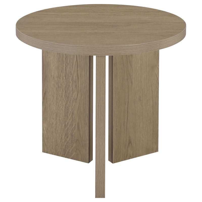 Aragon Round Panel Base End Table Latte - 706677