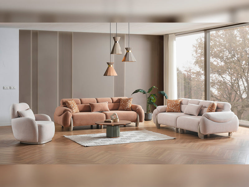 Arden 4-pieces (2 Sofa & 2 Chair) Livingroom in Cream - Brown - 200-ELIF-ARD-A600-3311