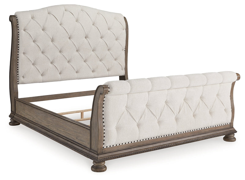 Ardenfield California King Upholstered Sleigh Bed with 2 Nightstands in Light Brown from Ashley - Luna Furniture