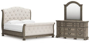 Ardenfield California King Upholstered Sleigh Bed with Dresser in Light Brown from Ashley - Luna Furniture