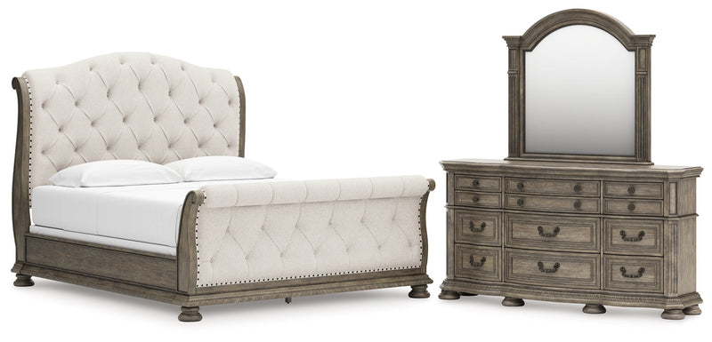 Ardenfield California King Upholstered Sleigh Bed with Dresser in Light Brown from Ashley - Luna Furniture