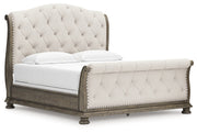 Ardenfield California King Upholstered Sleigh Bed with Mirrored Dresser and Chest in Light Brown from Ashley - Luna Furniture