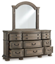 Ardenfield California King Upholstered Sleigh Bed with Mirrored Dresser and Nightstand in Light Brown from Ashley - Luna Furniture