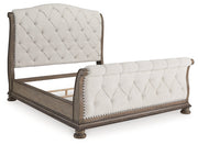 Ardenfield California King Upholstered Sleigh Bed with Mirrored Dresser in Light Brown from Ashley - Luna Furniture