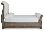 Ardenfield King Upholstered Sleigh Bed with 2 Nightstands in Light Brown from Ashley - Luna Furniture