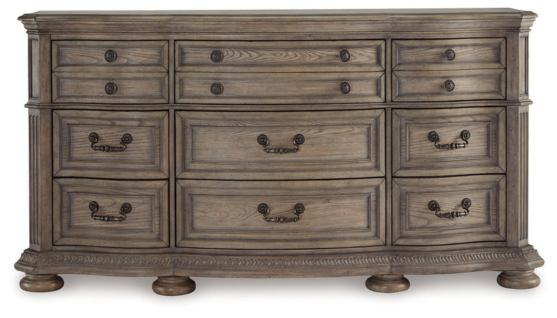 Ardenfield King Upholstered Sleigh Bed with Dresser and 2 Nightstands in Light Brown from Ashley - Luna Furniture