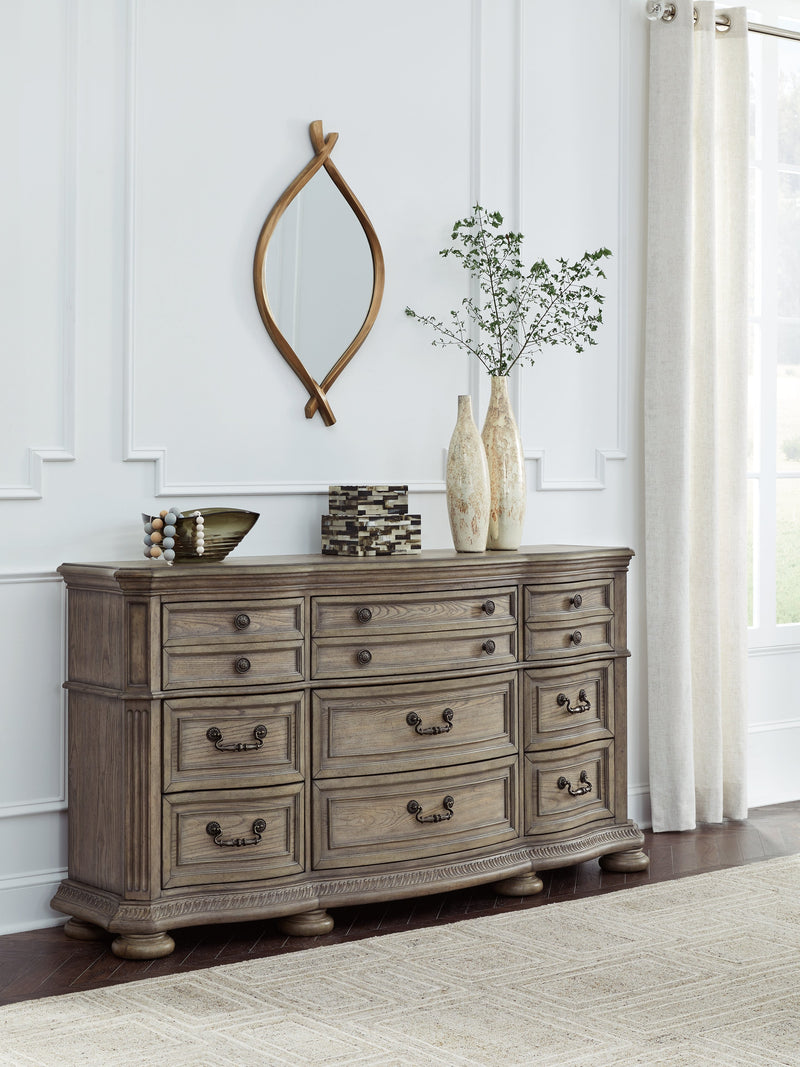 Ardenfield King Upholstered Sleigh Bed with Dresser and 2 Nightstands in Light Brown from Ashley - Luna Furniture