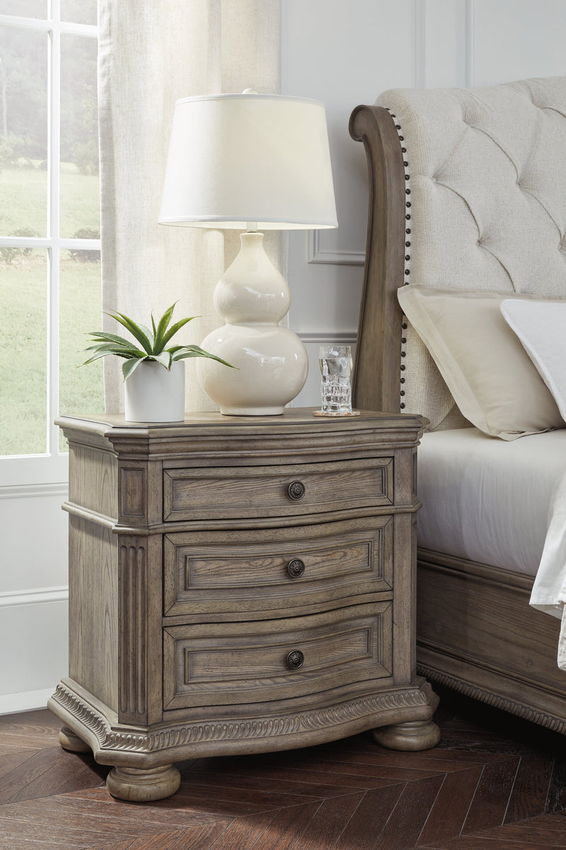 Ardenfield King Upholstered Sleigh Bed with Dresser and 2 Nightstands in Light Brown from Ashley - Luna Furniture