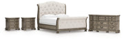 Ardenfield King Upholstered Sleigh Bed with Dresser and 2 Nightstands in Light Brown from Ashley - Luna Furniture