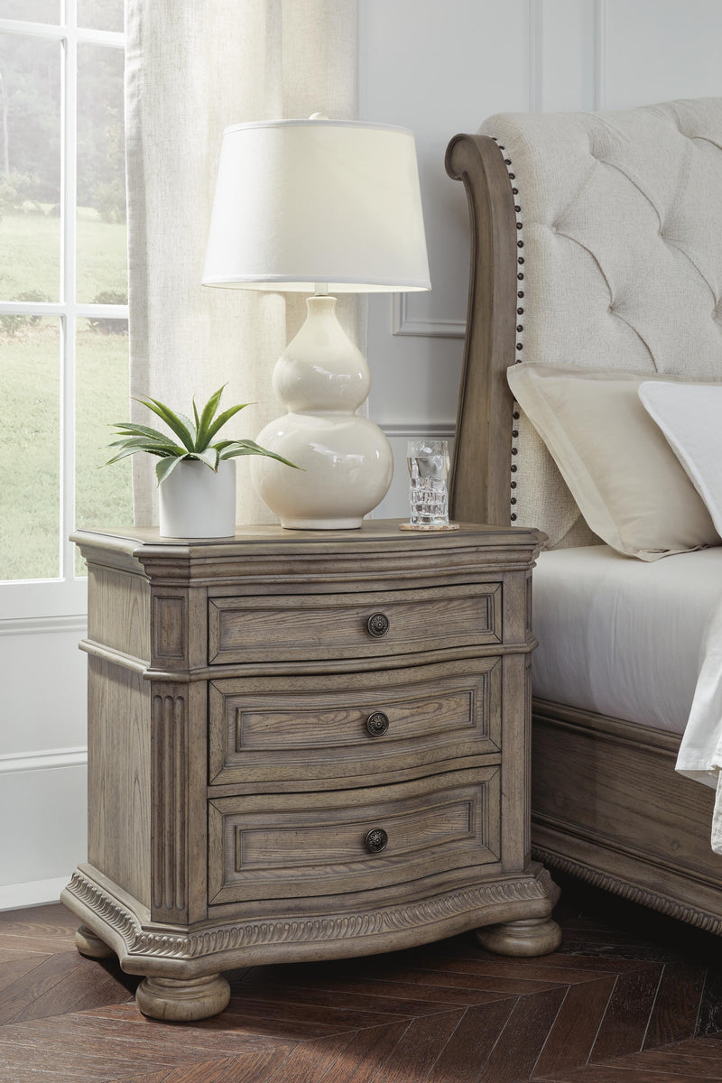 Ardenfield Light Brown California King Sleigh Bed, Chest and Nightstand - B944B6