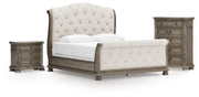 Ardenfield Light Brown California King Sleigh Bed, Chest and Nightstand - B944B6