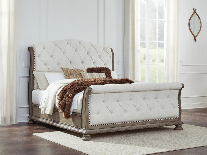 Ardenfield Light Brown King Upholstered Sleigh Bed - Gate FurnitureKing Bed
