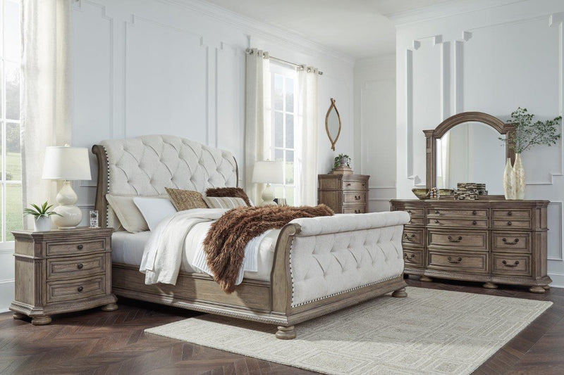 Ardenfield Light Brown King Upholstered Sleigh Bed - Gate FurnitureKing Bed