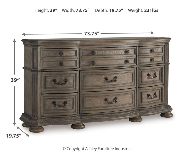 Ardenfield Queen Upholstered Sleigh Bed with Dresser and 2 Nightstands in Light Brown from Ashley - Luna Furniture