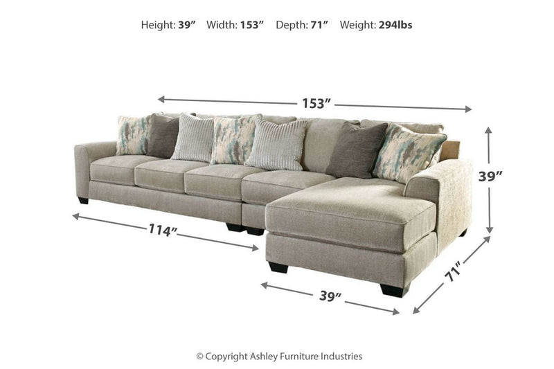 Ardsley Pewter 3 - Piece Large RAF Sofa Chaise - Gate FurnitureSectional