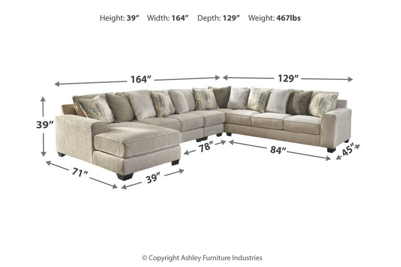 Ardsley Pewter 5 - Piece Large LAF Sectional - Gate FurnitureSectional