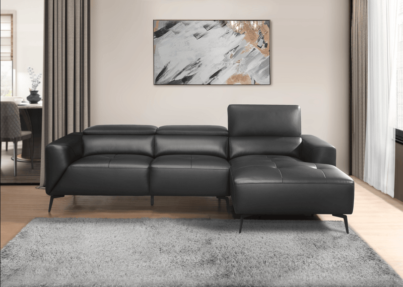 Argonne Black Leather RAF Sectional - Gate FurnitureSectional