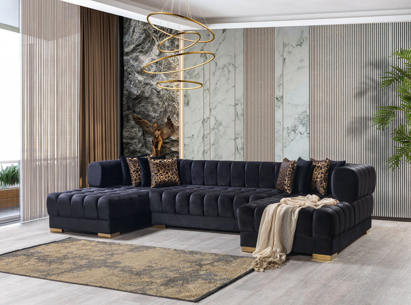 Ariana Black Velvet Double Chaise Sectional - Gate FurnitureSectional