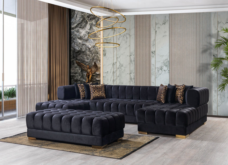 Ariana Black Velvet Double Chaise Sectional - Gate FurnitureSectional