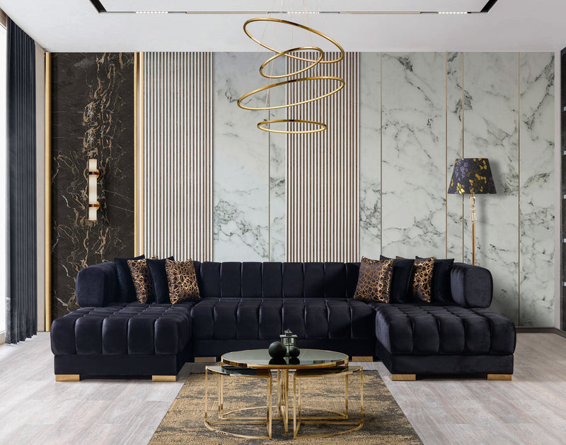 Ariana Black Velvet Double Chaise Sectional - Gate FurnitureSectional