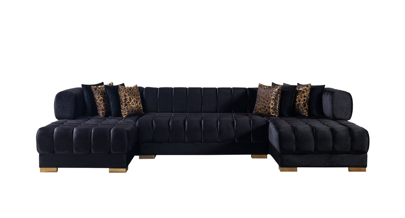 Ariana Black Velvet Double Chaise Sectional - Gate FurnitureSectional