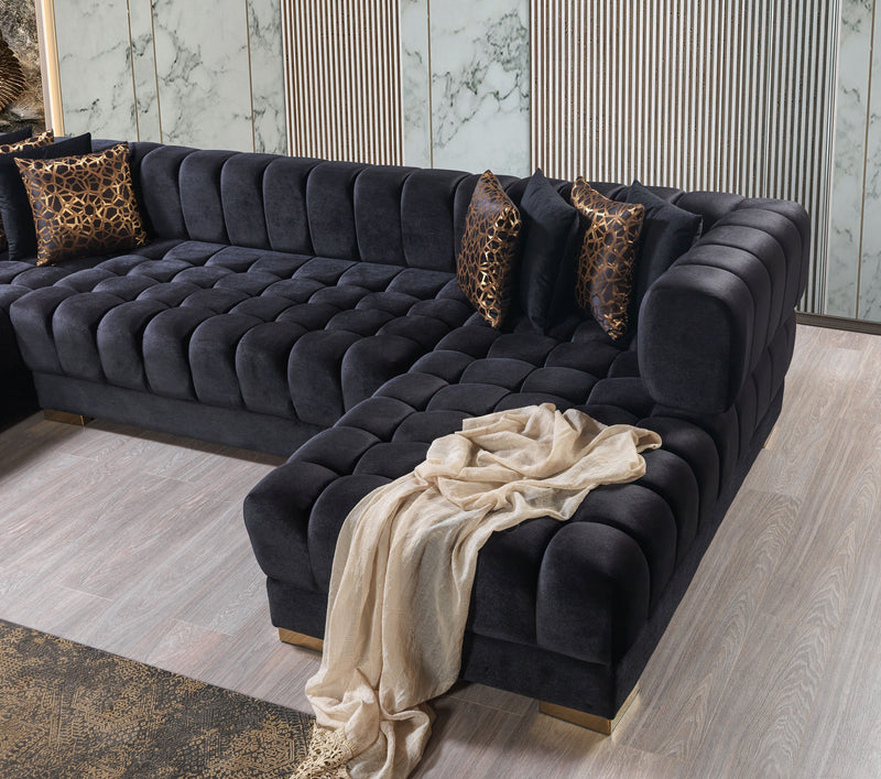 Ariana Black Velvet Double Chaise Sectional - Gate FurnitureSectional