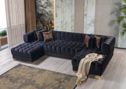 Ariana Black Velvet Double Chaise Sectional - Gate FurnitureSectional