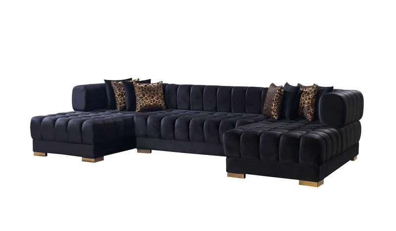 Ariana Black Velvet Double Chaise Sectional - Gate FurnitureSectional