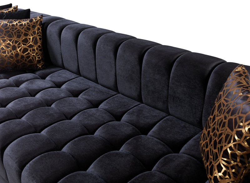Ariana Black Velvet Double Chaise Sectional - Gate FurnitureSectional