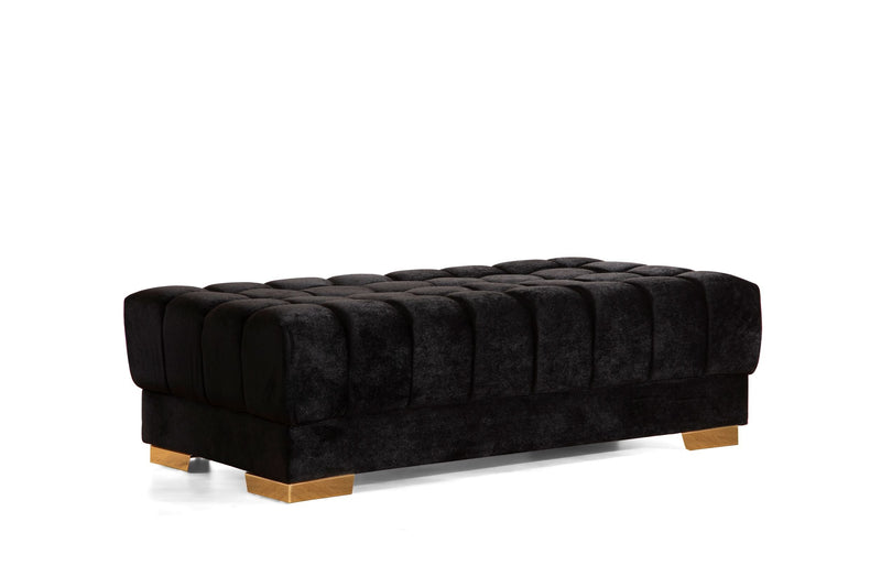 Ariana Black Velvet Rectangle Ottoman - ARIANABLACK-OTT