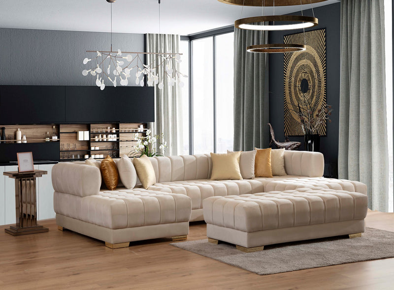 Ariana Ivory Velvet Rectangle Ottoman - ARIANAIVORY-OTT