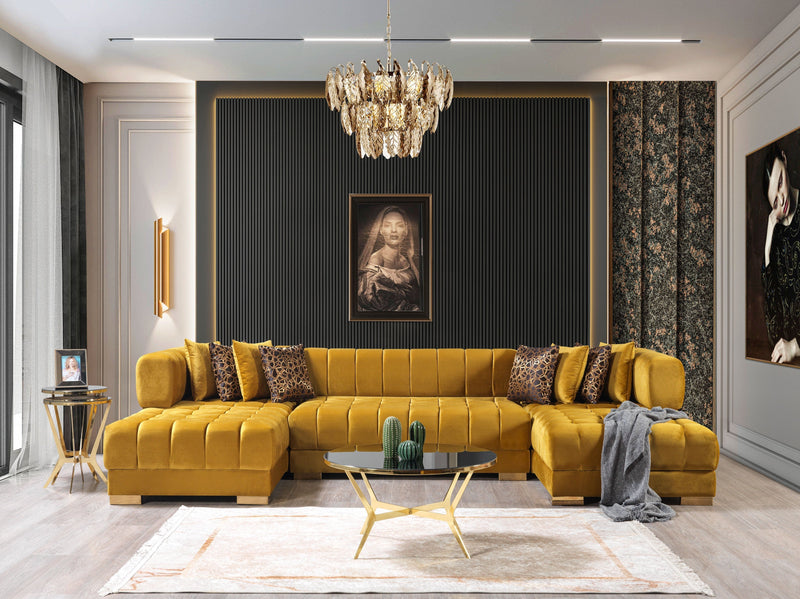 Ariana Mustard Velvet Double Chaise Sectional - Gate FurnitureSectional