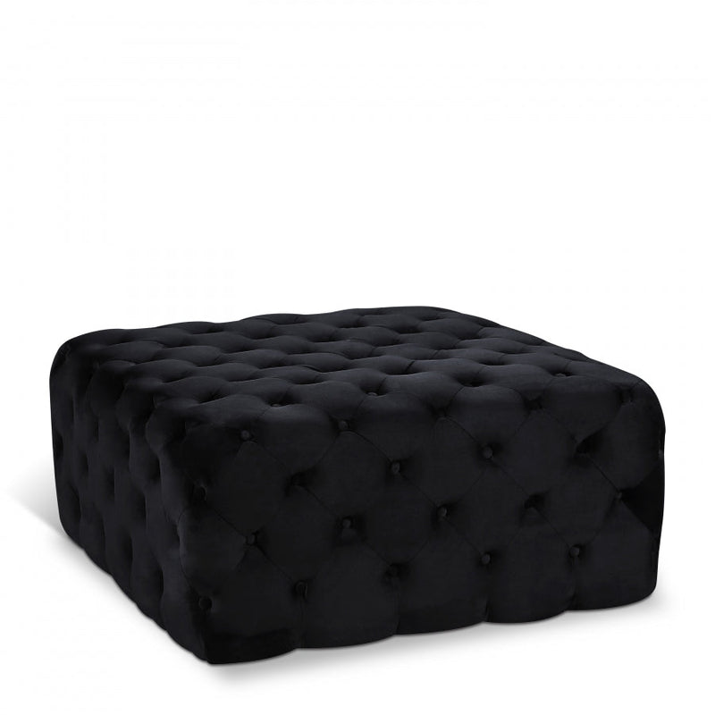 Ariel Velvet Upholstered Ottoman in Black - 123Black