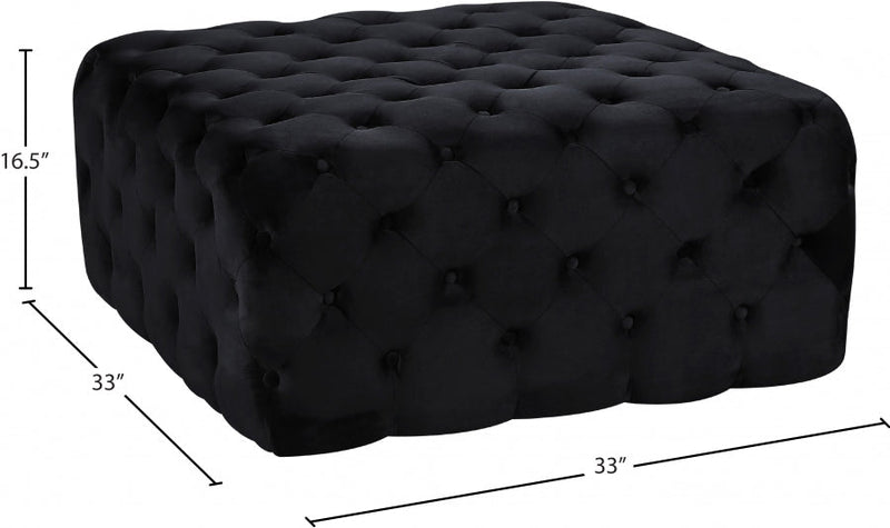 Ariel Velvet Upholstered Ottoman in Black - 123Black