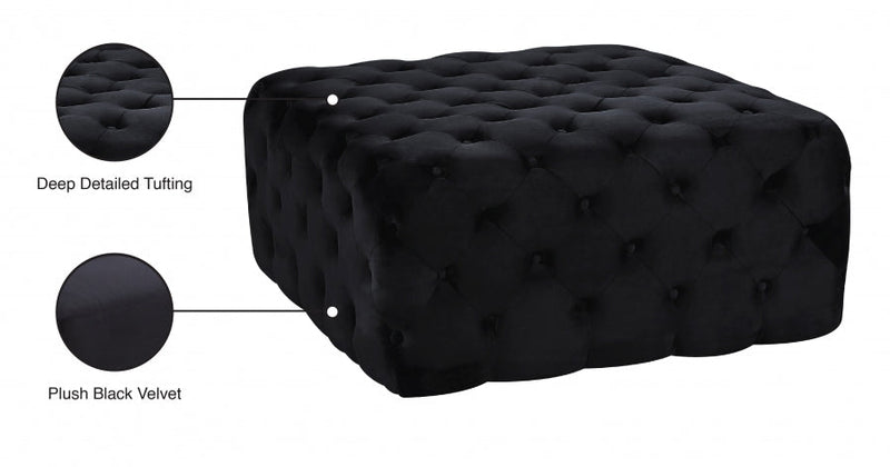 Ariel Velvet Upholstered Ottoman in Black - 123Black