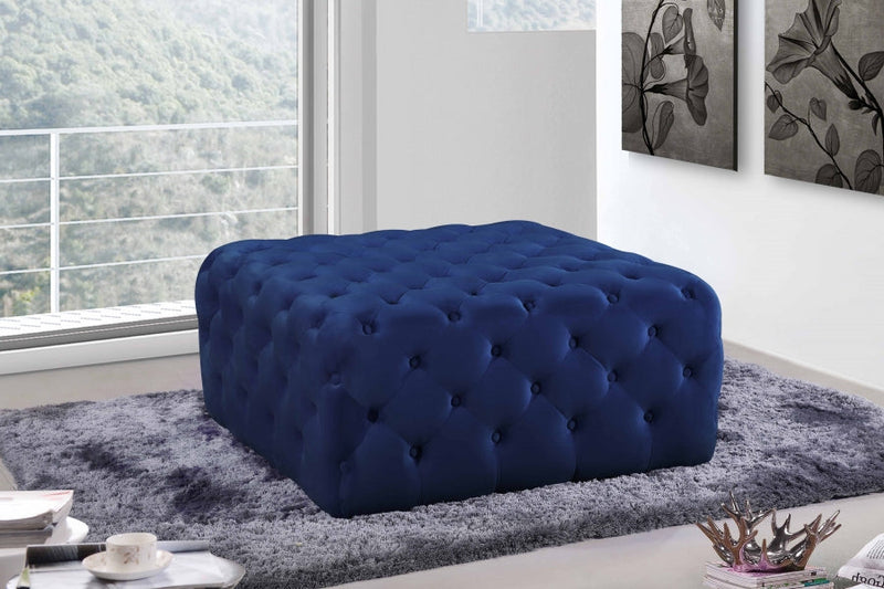 Ariel Velvet Upholstered Ottoman in Blue - 123Navy