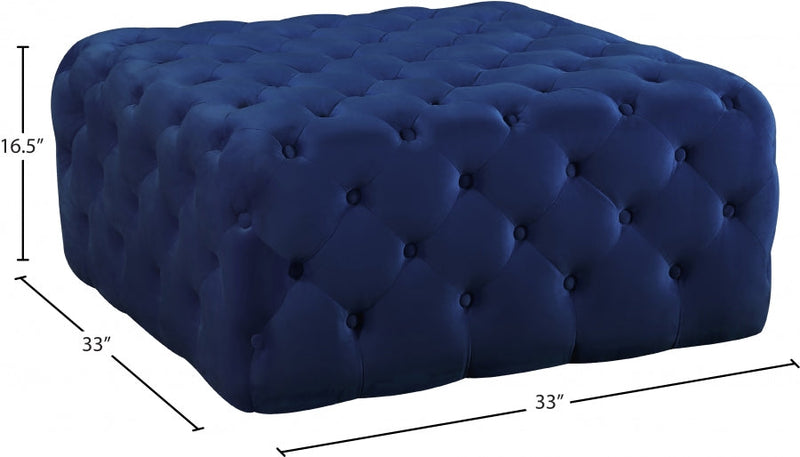 Ariel Velvet Upholstered Ottoman in Blue - 123Navy