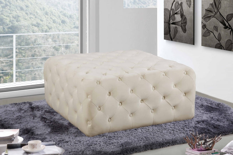 Ariel Velvet Upholstered Ottoman in Cream - 123Cream