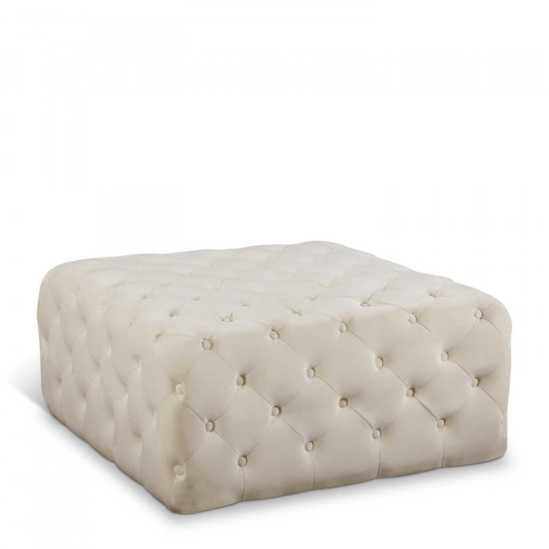 Ariel Velvet Upholstered Ottoman in Cream - 123Cream